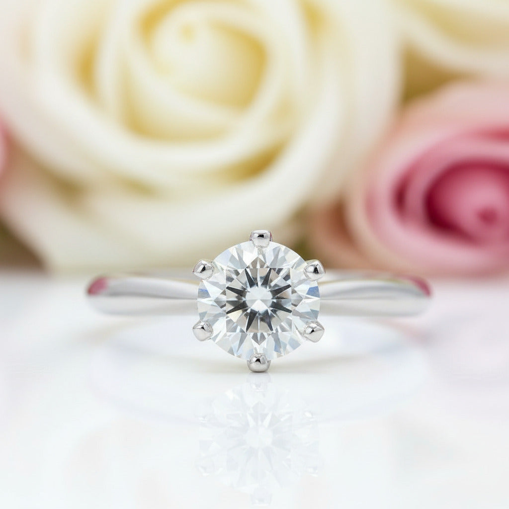 3.0 Ct Classic 6 Prong Round Cut Diamond Engagement Ring-Black Diamonds New York