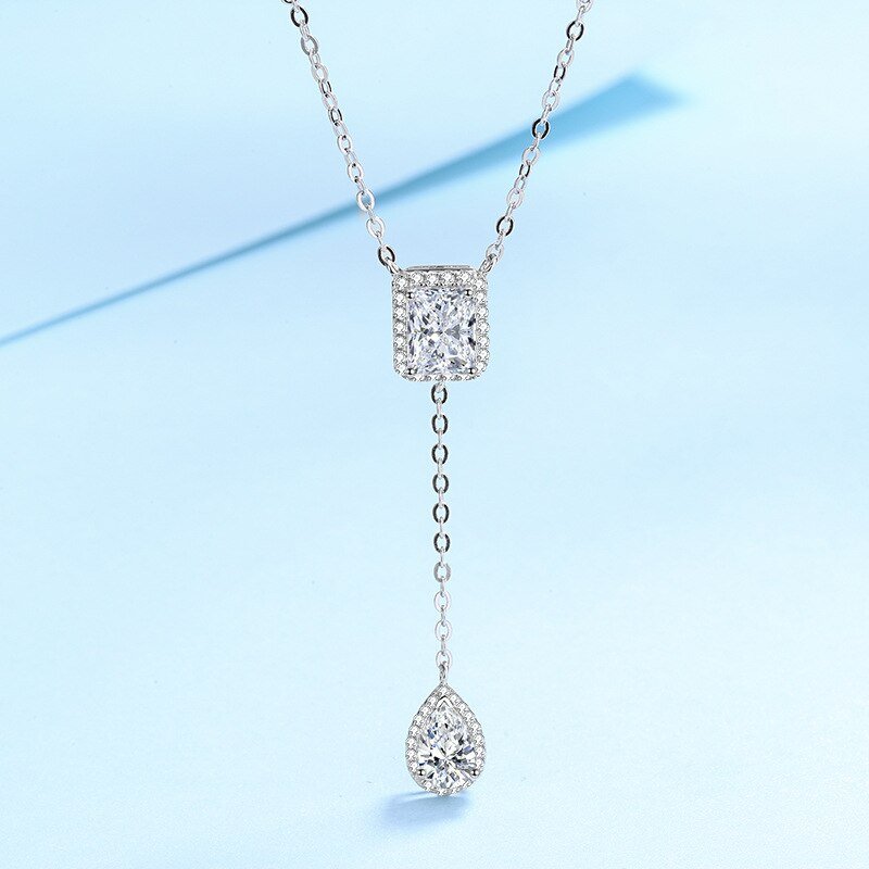 3ct Emerald Cut and Pear Cut Diamond Necklace-Black Diamonds New York