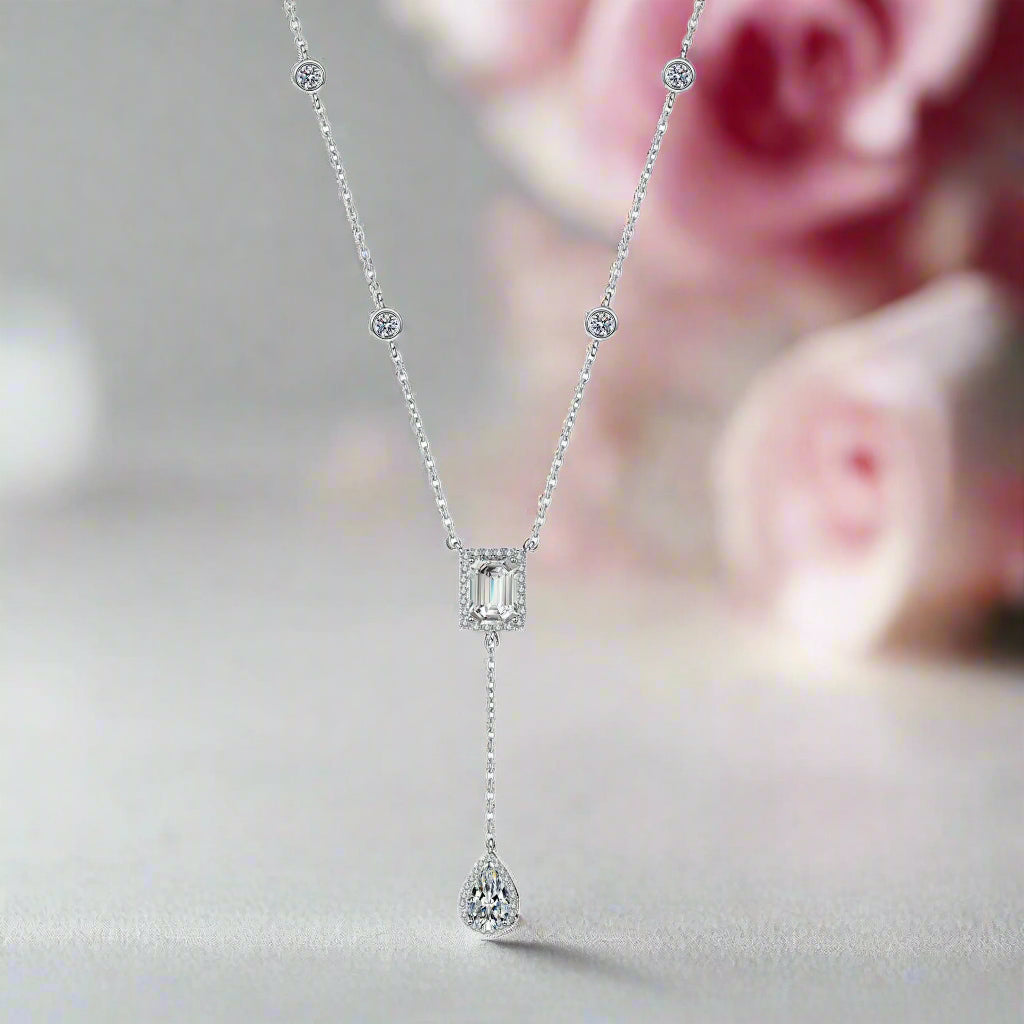 3ct Emerald Cut and Pear Cut Diamond Necklace-Black Diamonds New York