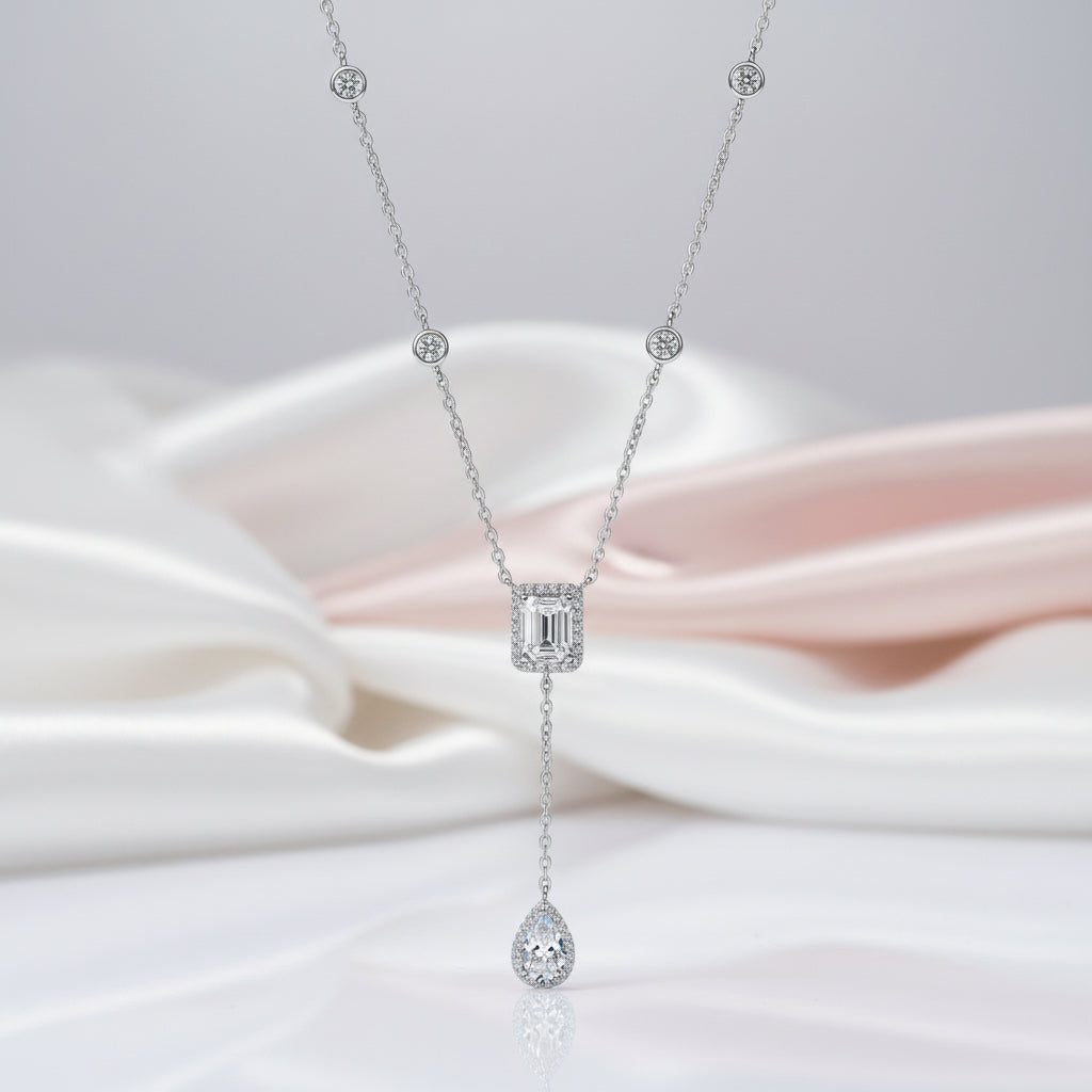 3ct Emerald Cut and Pear Cut Diamond Option Necklace-Black Diamonds New York