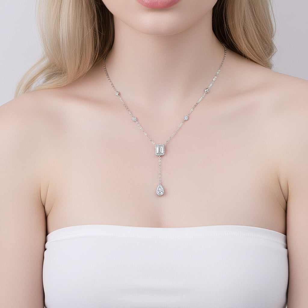 3ct Emerald Cut and Pear Cut Diamond Option Necklace-Black Diamonds New York