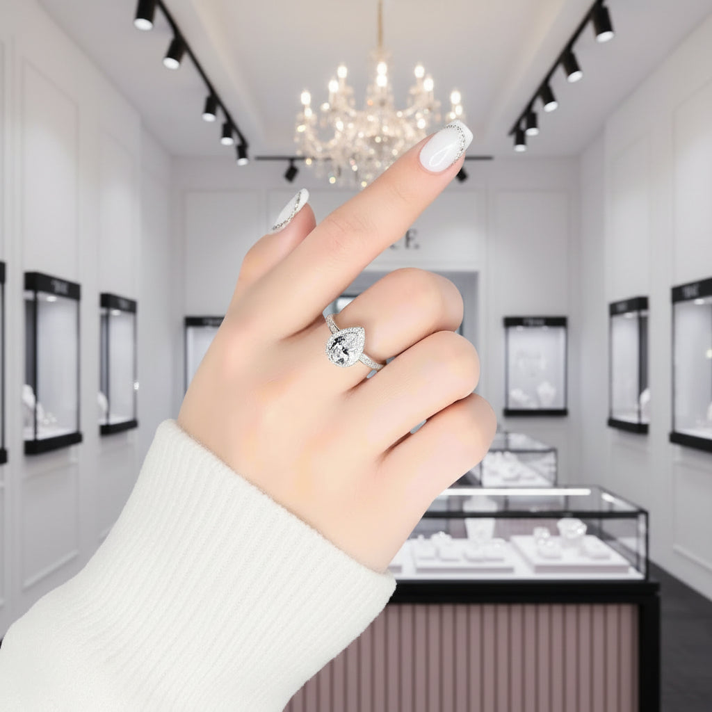 2.0 Ct Pear Cut Diamond with Halo Ring-Black Diamonds New York