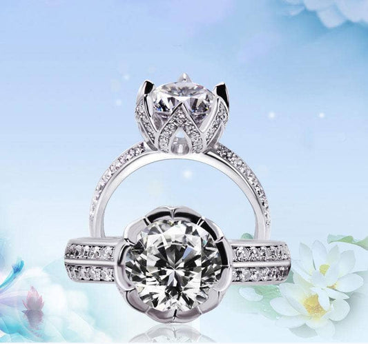 3ct Created Diamond Luxury Lotus Bud Engagement Ring-Black Diamonds New York