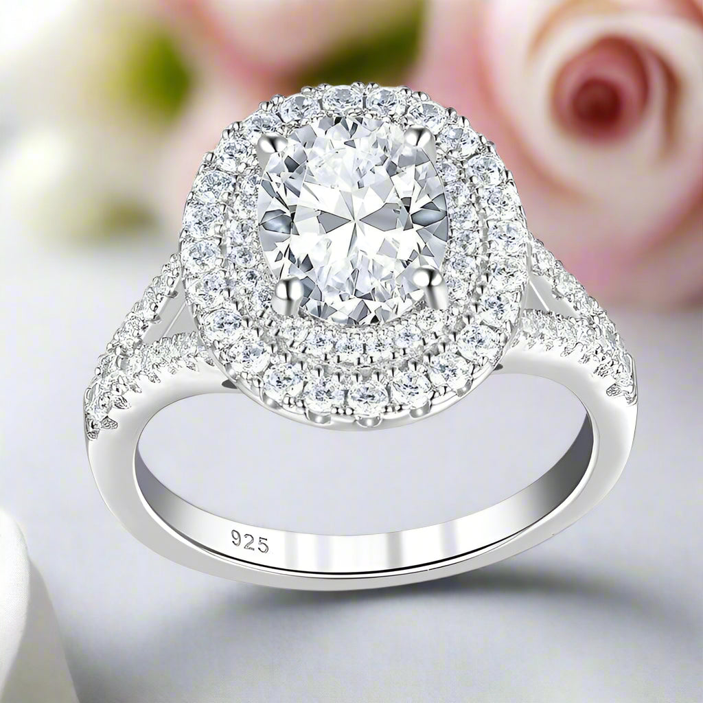 3ct Halo Oval Cut Diamond Double Halo Engagement Ring-Black Diamonds New York