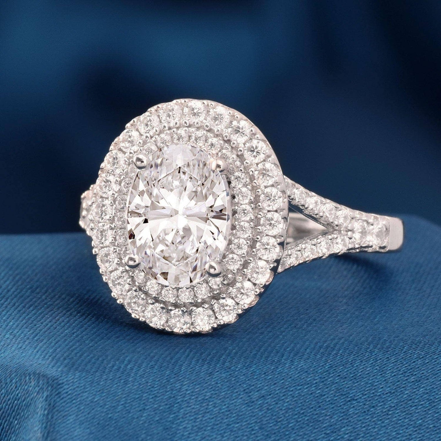 3ct Halo Oval Cut Created Diamond Engagement Ring-Black Diamonds New York