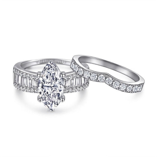 3ct Marquise Moissanite Diamond Ring Set - Black Diamonds New York