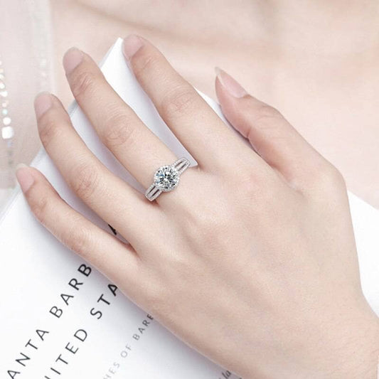 3ct Moissanite Round Brilliant Cut Diamond Halo Engagement Ring-Black Diamonds New York