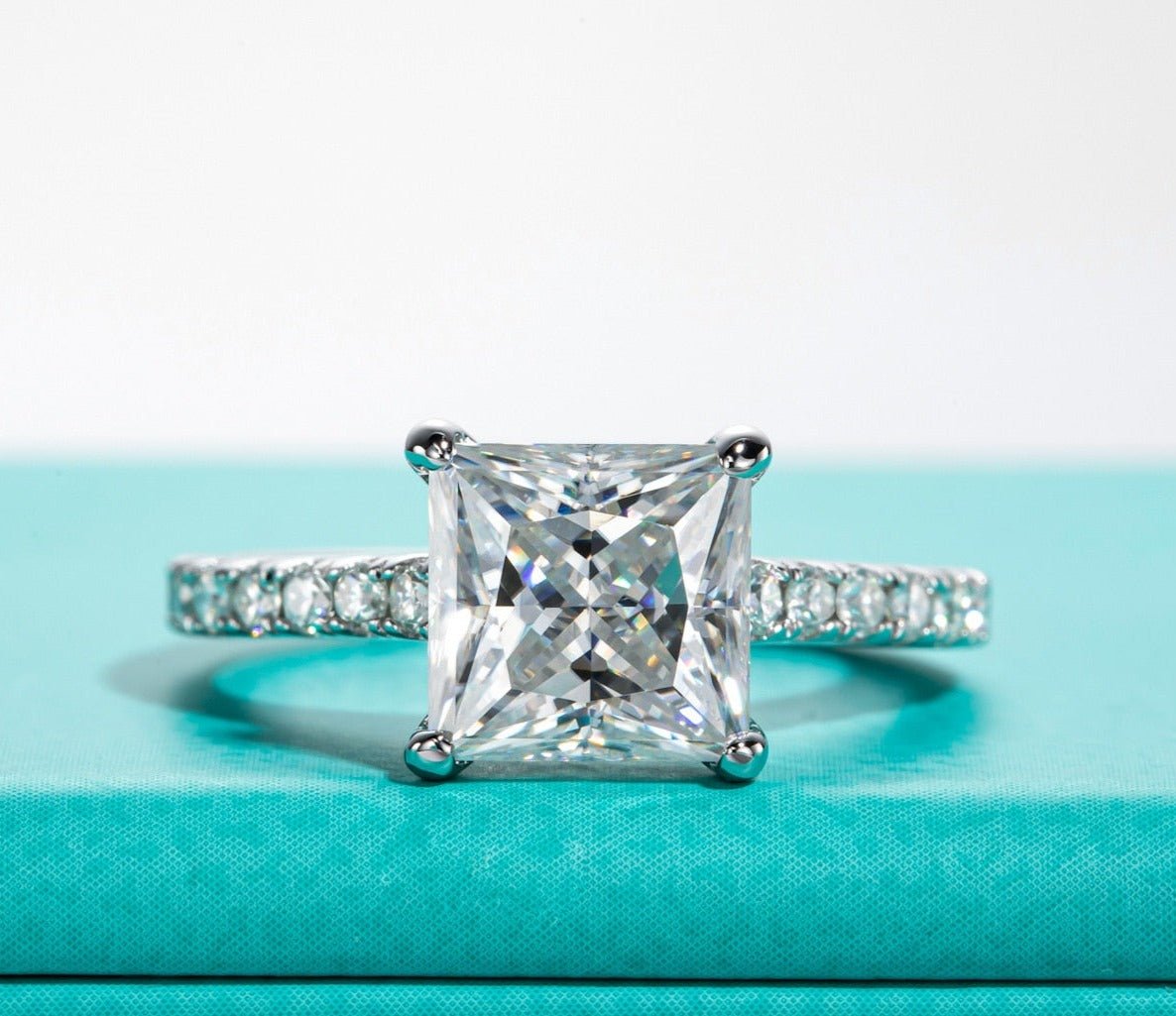 3ct Princess Cut Moissanite Engagement Ring Set-Black Diamonds New York