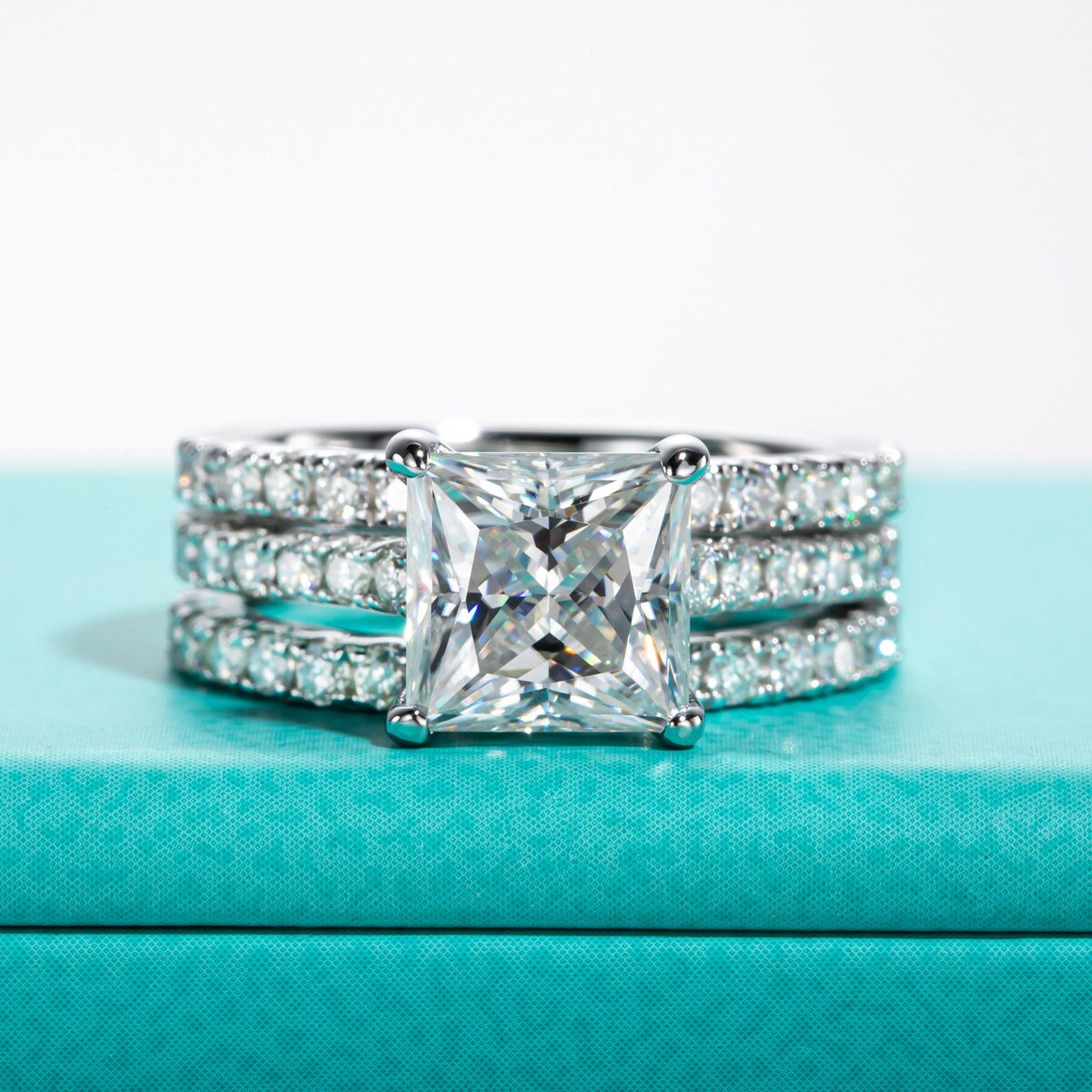 3ct Princess Cut Moissanite Engagement Ring Set-Black Diamonds New York