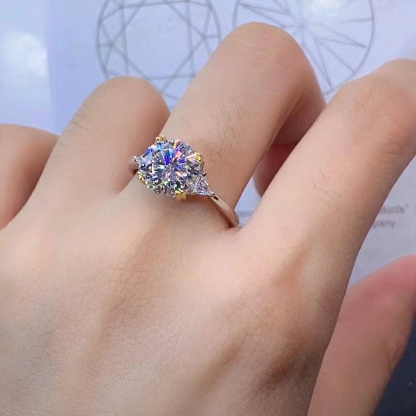 3ct Round Cut Crackling Moissanite Engagement Ring - Black Diamonds New York
