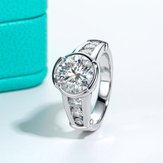 3ct Round Cut Moissanite White Gold Luxury Engagement Ring-Black Diamonds New York