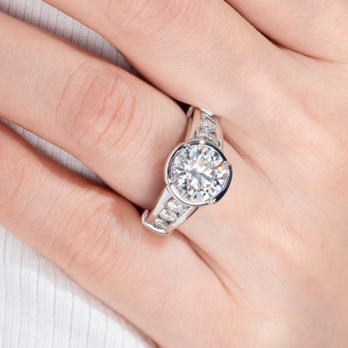 3ct Round Cut Diamond Option White Gold Luxury Engagement Ring (Aftersale Service)-Black Diamonds New York