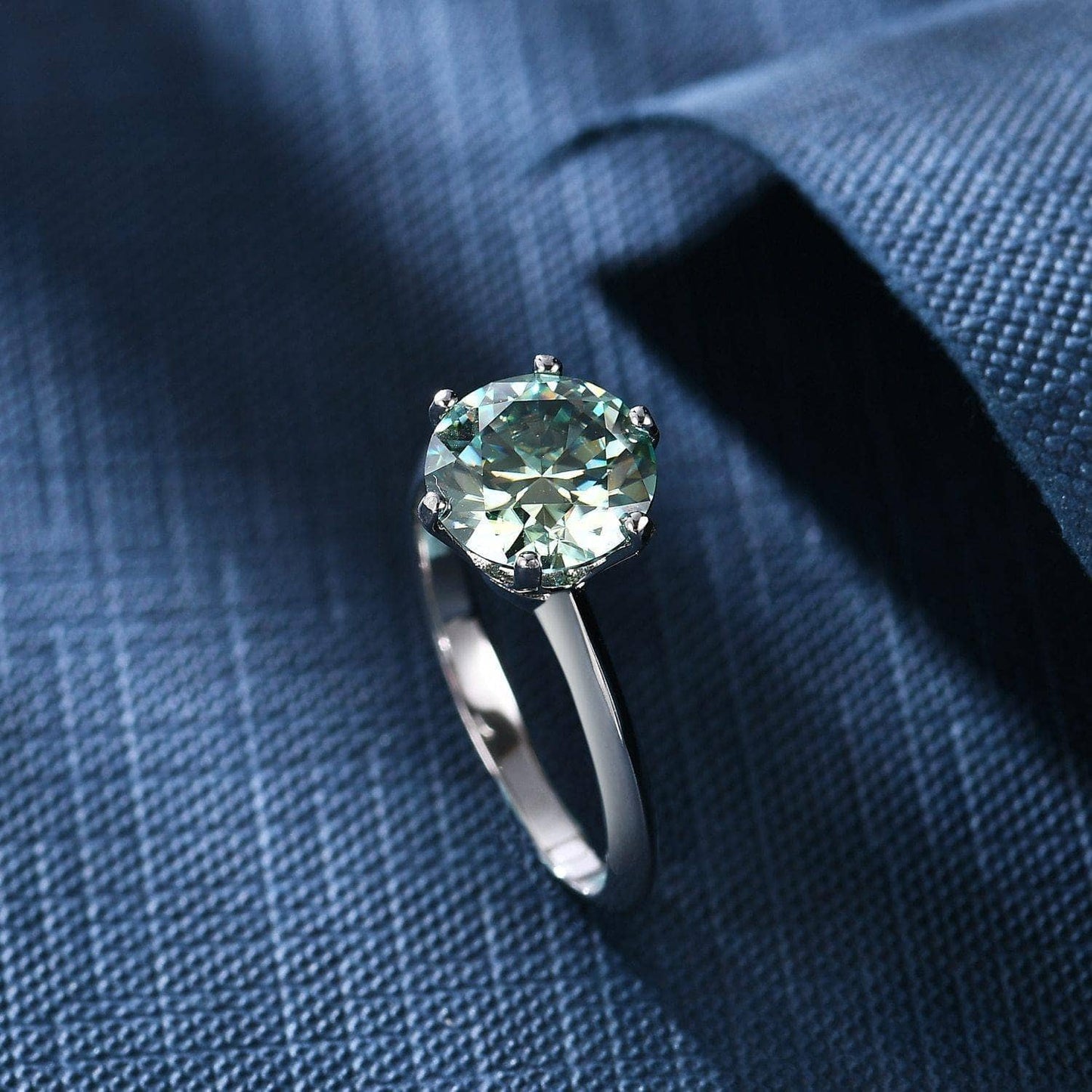 3ct Round Green Moissanite Solitaire Engagement Rings - Black Diamonds New York