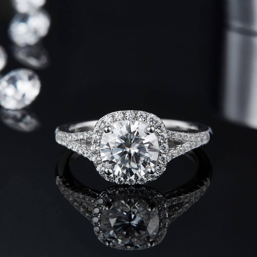 3ct Round Moissanite Halo Diamond Ring-Black Diamonds New York