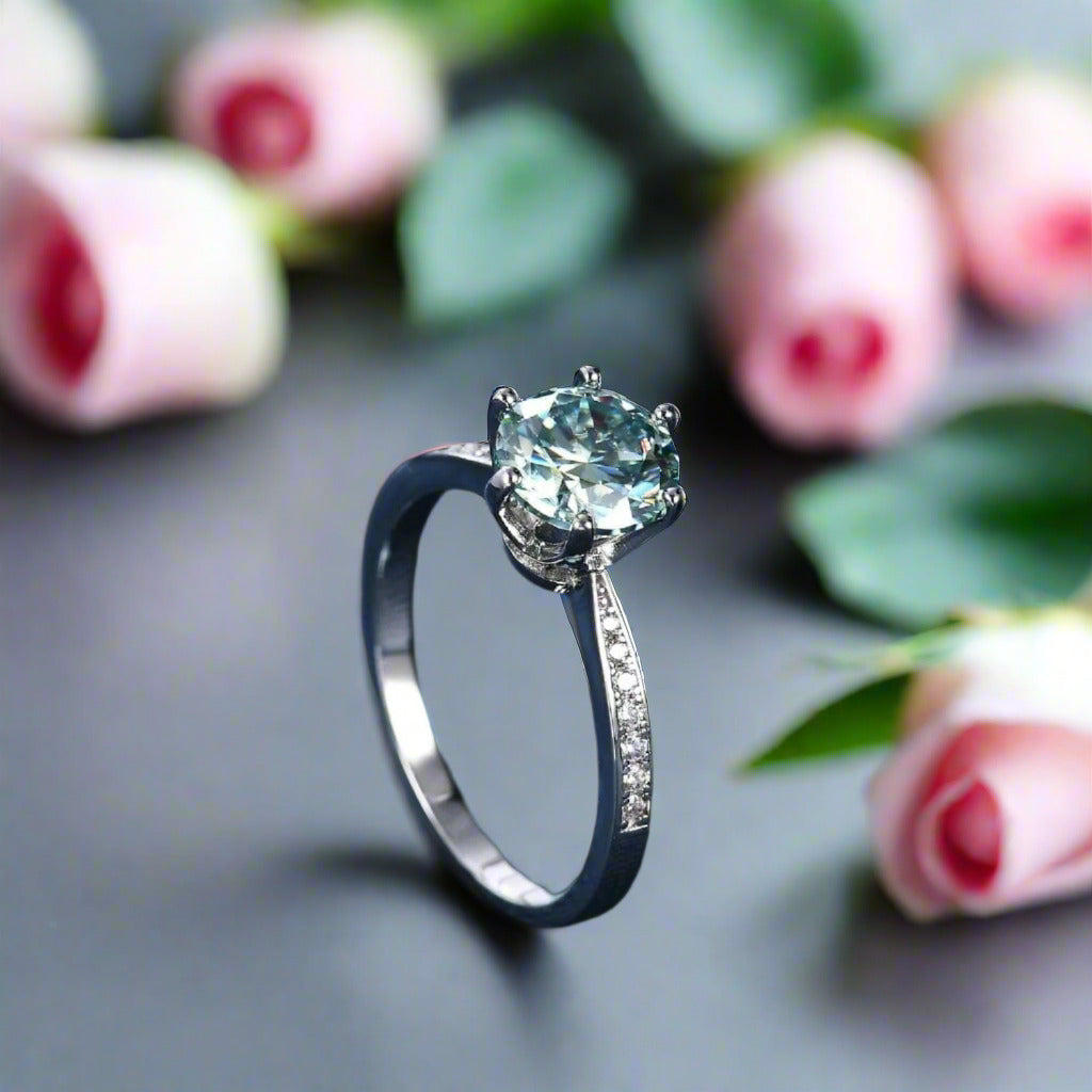 3ct Green Round Diamond Cathedral Engagement Ring-Black Diamonds New York