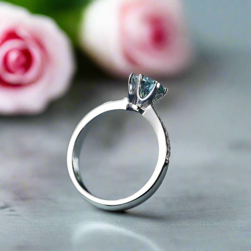 3ct Green Round Diamond Cathedral Engagement Ring-Black Diamonds New York