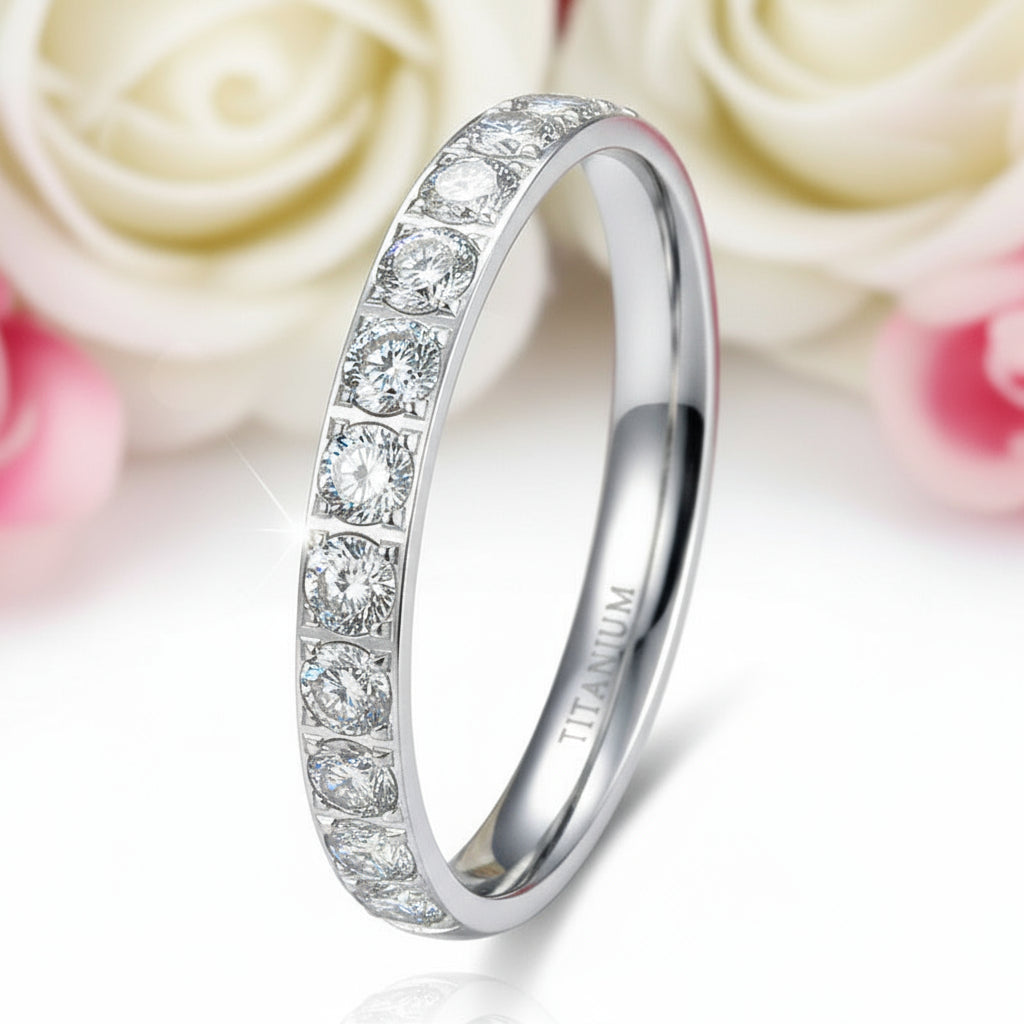 3mm Half Eternity Diamond Statement Titanium Wedding Band-Black Diamonds New York