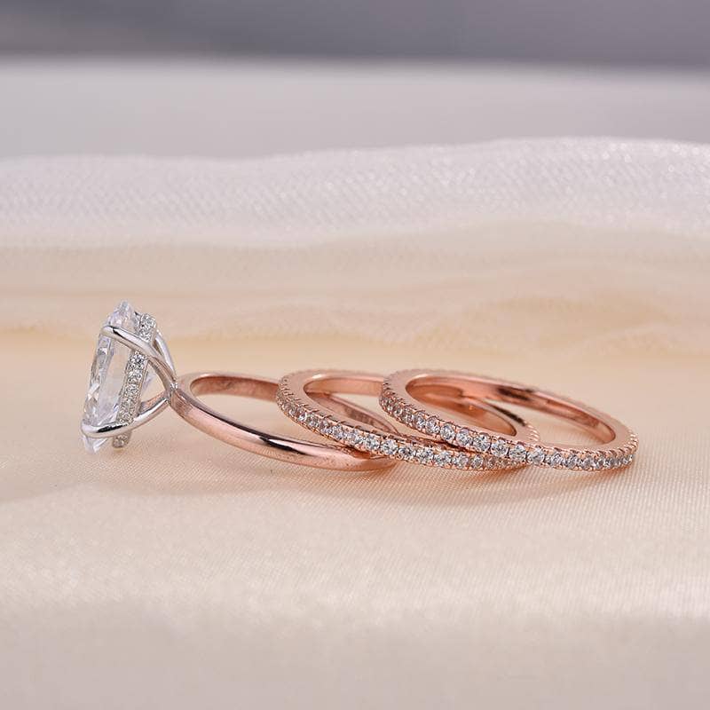 3pc Rose Gold Classic Pear Cut Wedding Ring Set-Black Diamonds New York