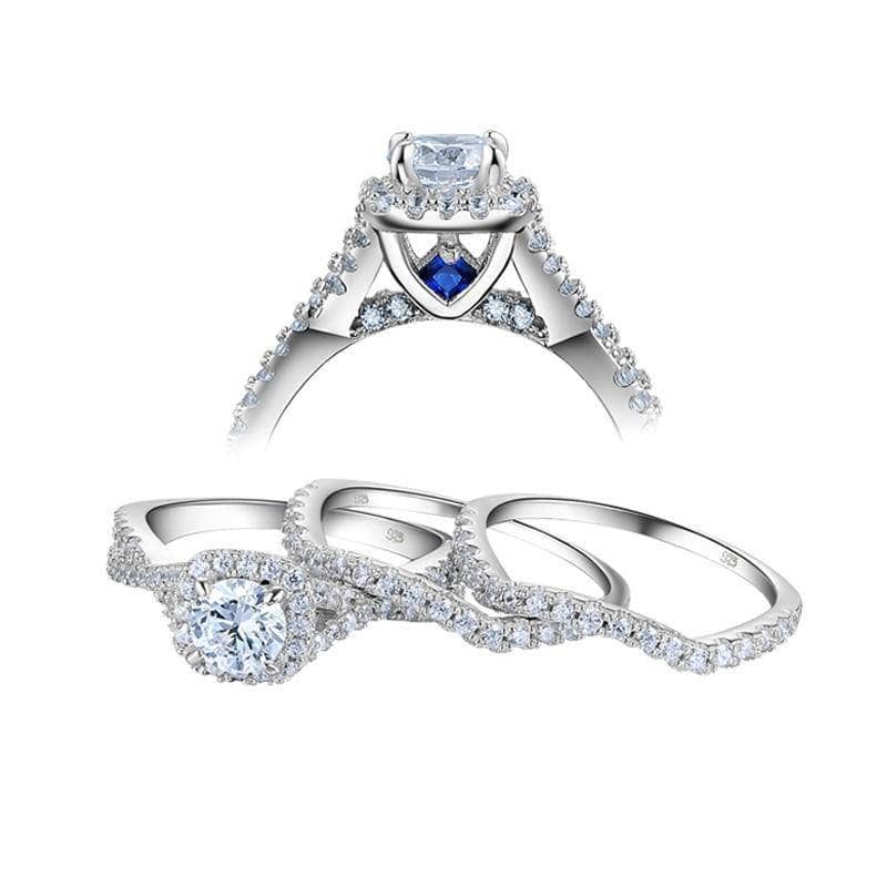 3Pcs 1.3 Ct Created Diamond Blue Crystal Ring Set-Black Diamonds New York