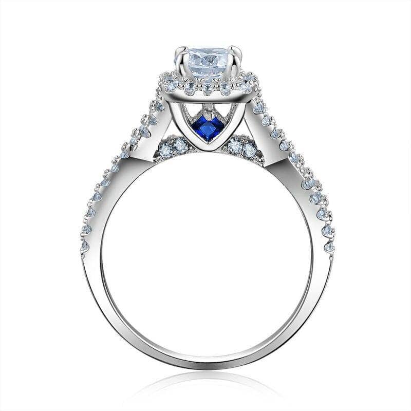 3Pcs 925 Sterling Silver 1.3 Ct Cubic Zircon Blue Crystal Ring