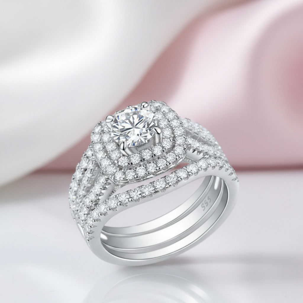 3Pcs 2.0 ct Round Diamond Blue Side Stone Ring Set-Black Diamonds New York