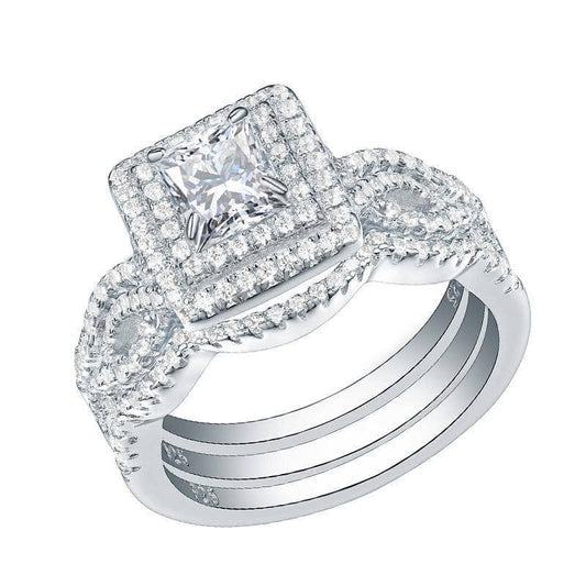 3Pcs 2.4 Ct Princess Cut White Created Diamond Ring Set-Black Diamonds New York