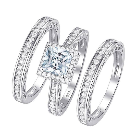 3pcs 2.8ct Princess Cut White EVN Stone Engagement Ring Set-Black Diamonds New York