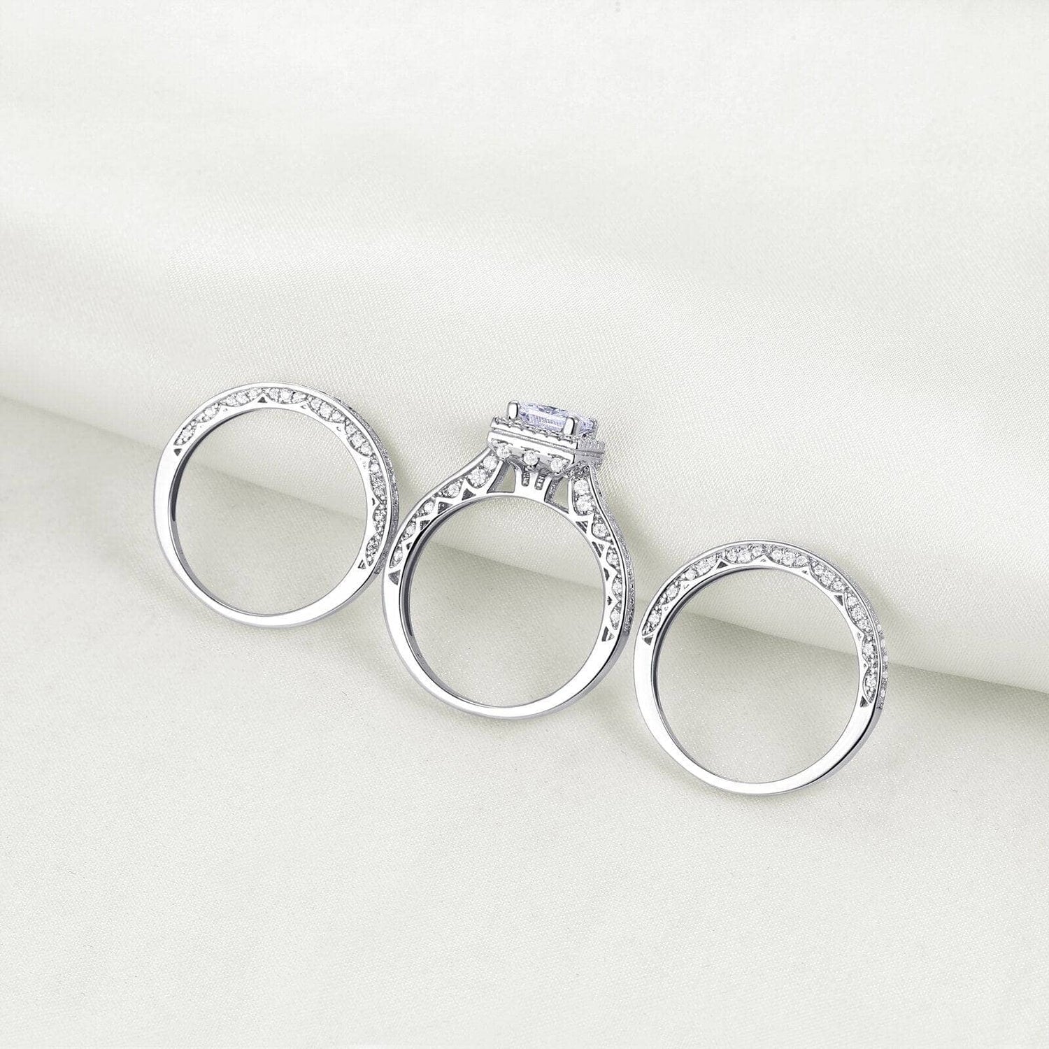 3pcs 2.8ct Princess Cut White Cubic Zircon Engagement Ring