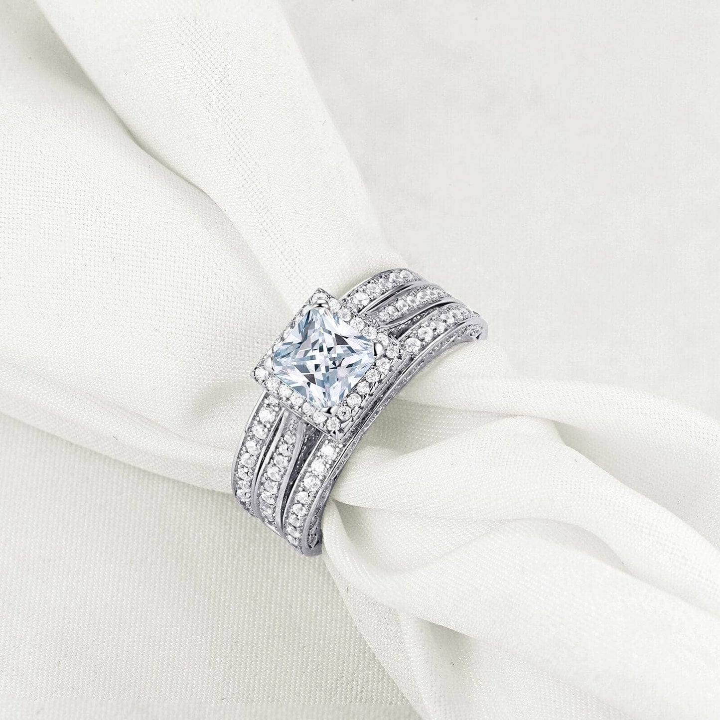 3pcs 2.8ct Princess Cut White Created Diamond Engagement Ring Set-Black Diamonds New York
