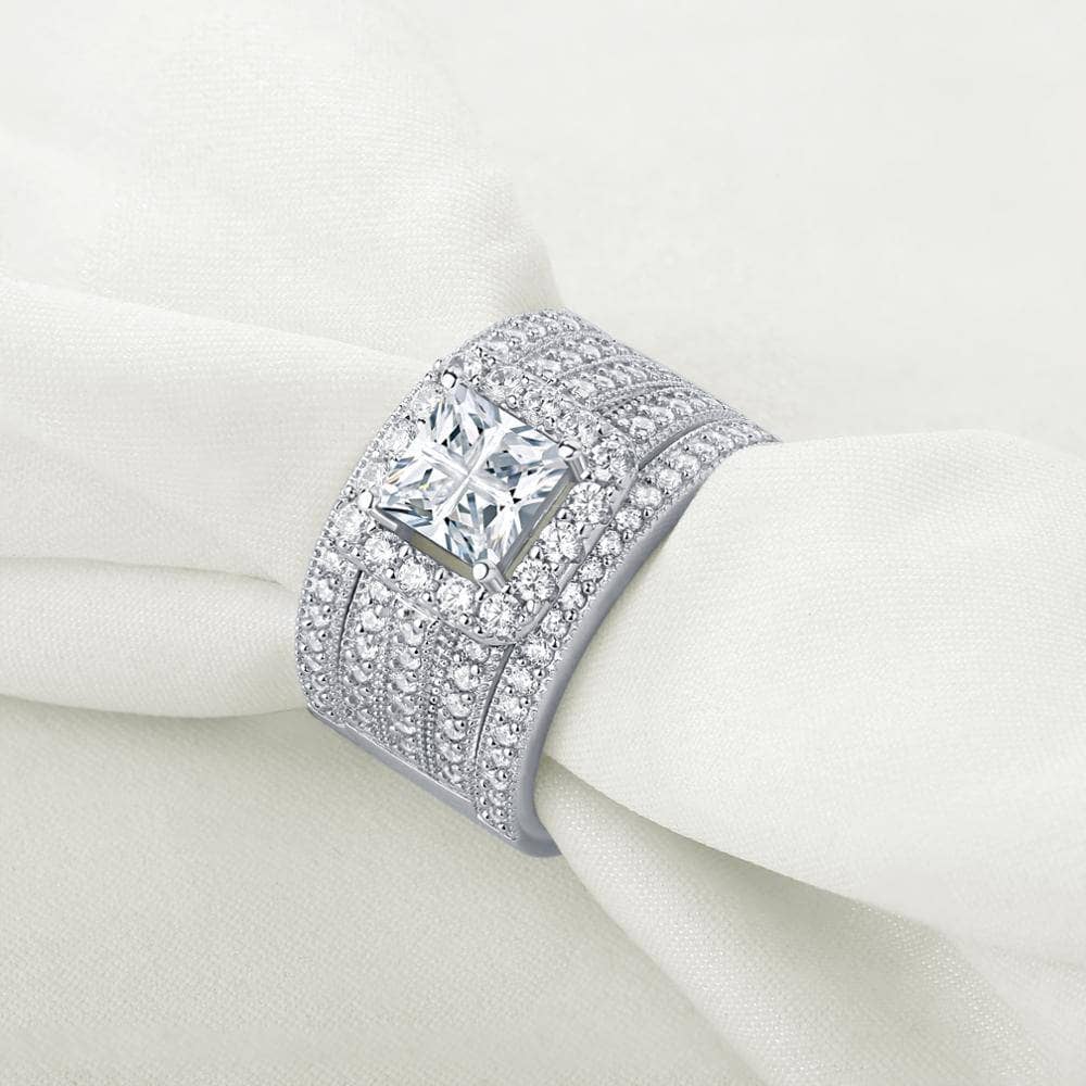 3Pcs Cross Princess Cut EVN Stone Ring Set-Black Diamonds New York