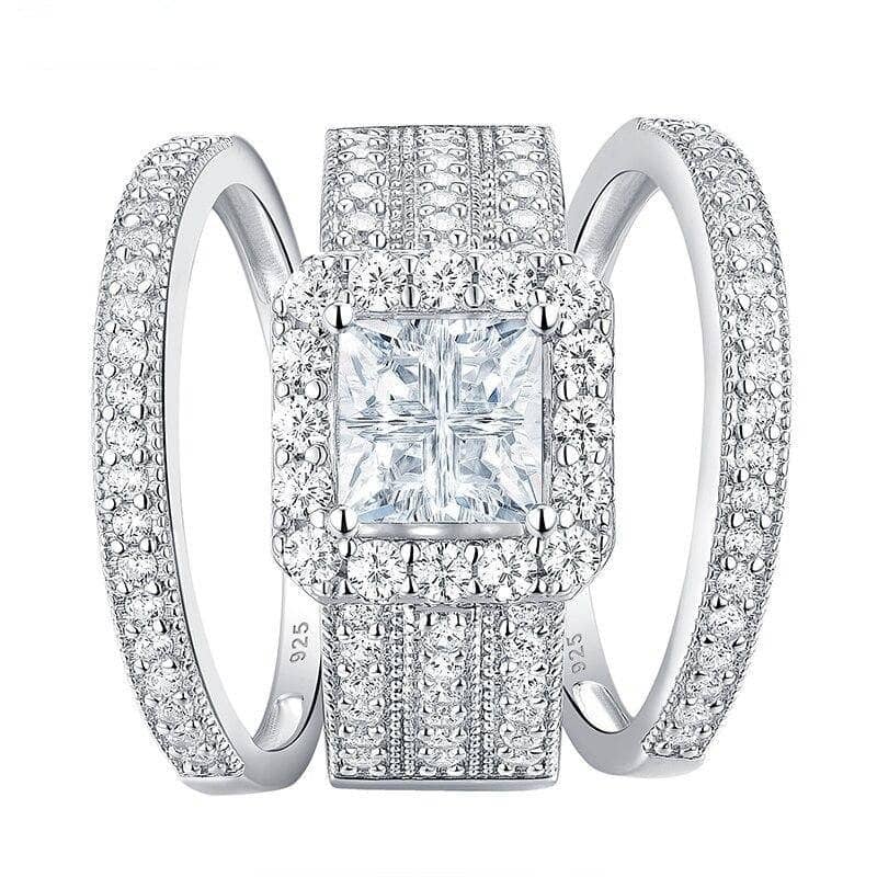 3Pcs Cross Princess Cut EVN Stone Ring Set-Black Diamonds New York