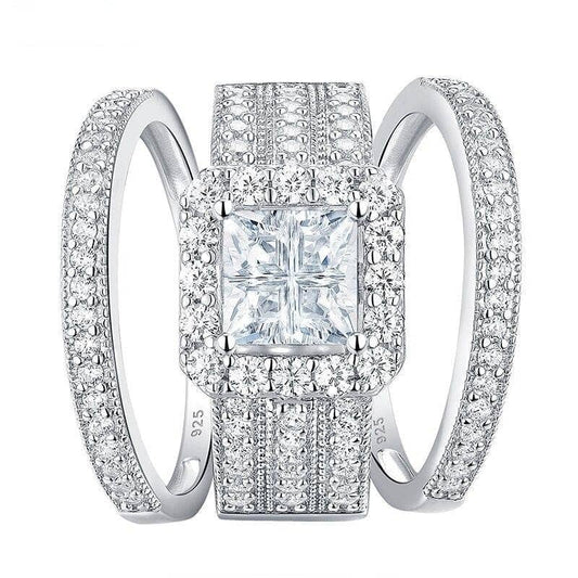 3Pcs Cross Princess Cut Created Diamond Ring Set-Black Diamonds New York