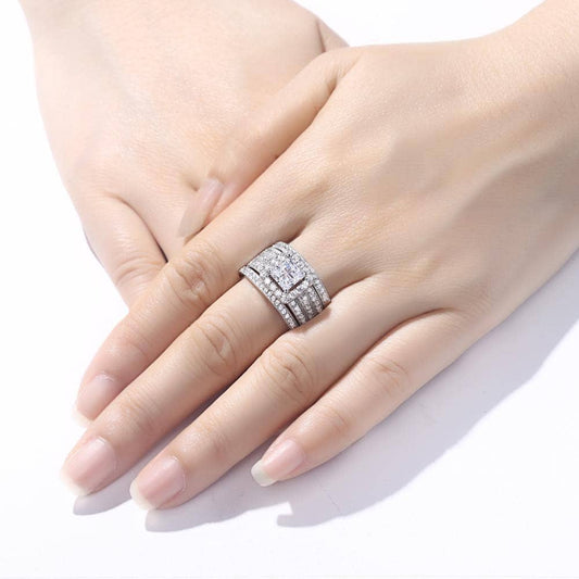 3Pcs Cross Princess Cut Created Diamond Ring Set-Black Diamonds New York