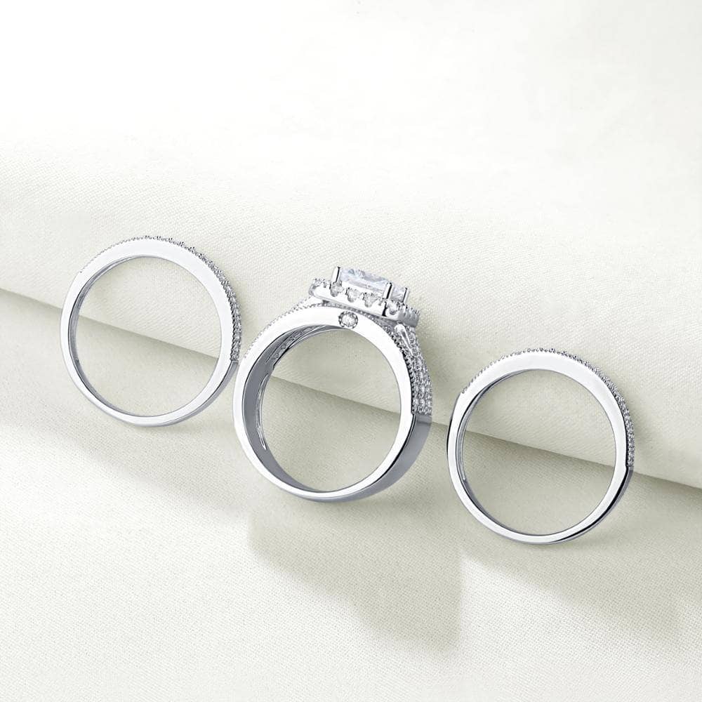 3Pcs 925 Sterling Silver Cross Princess Cut Zircons Ring Set