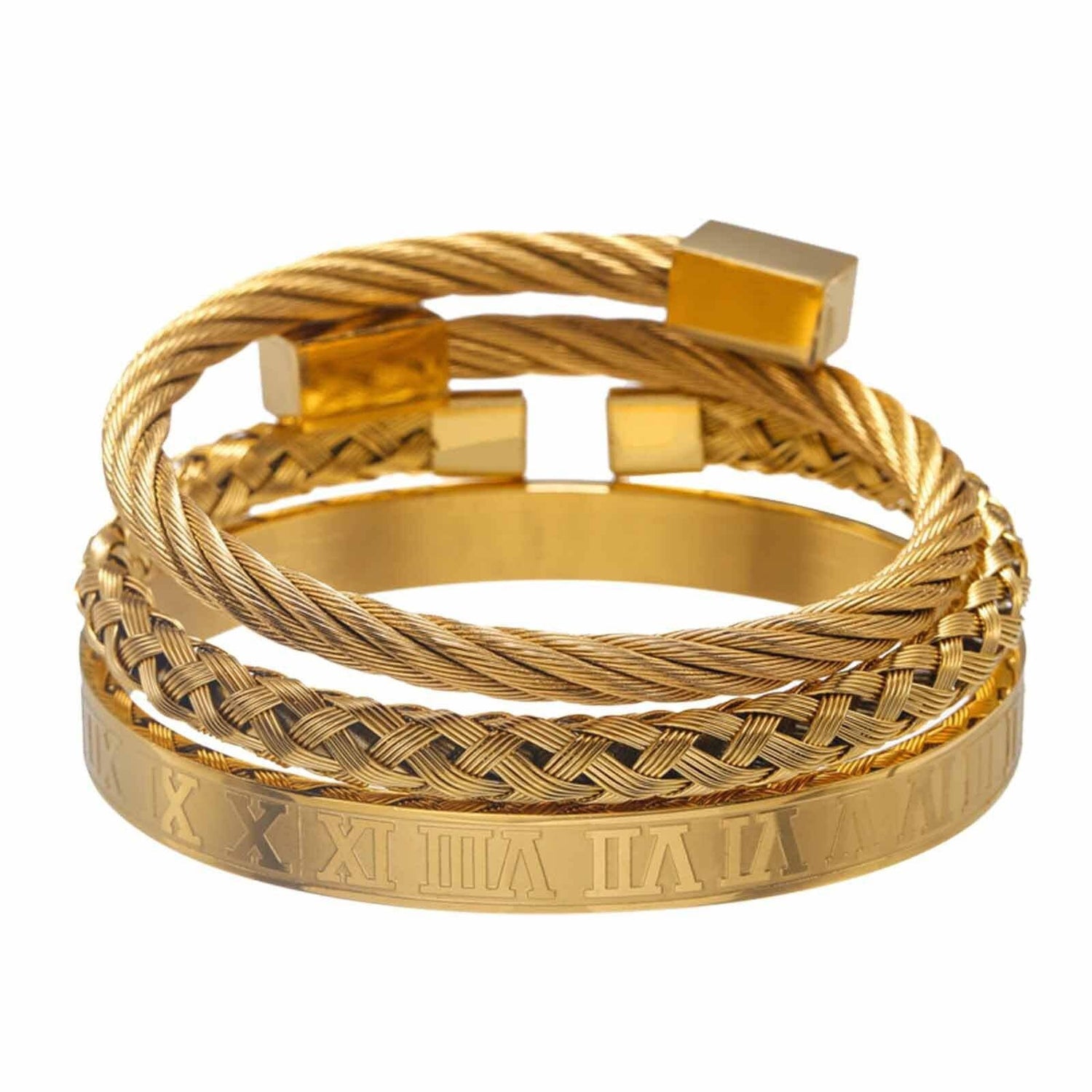 Freddi - Gold Plated Stainless Steel Cuff, Bangle Men's Bracelet With Roman  Numerals 1-12
