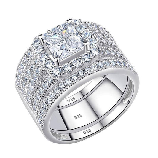 3Pcs Princess Cut Zircon Engagement Ring Set