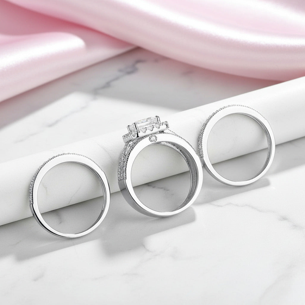 3Pcs Princess Cut Diamond Option Engagement Ring Set-Black Diamonds New York