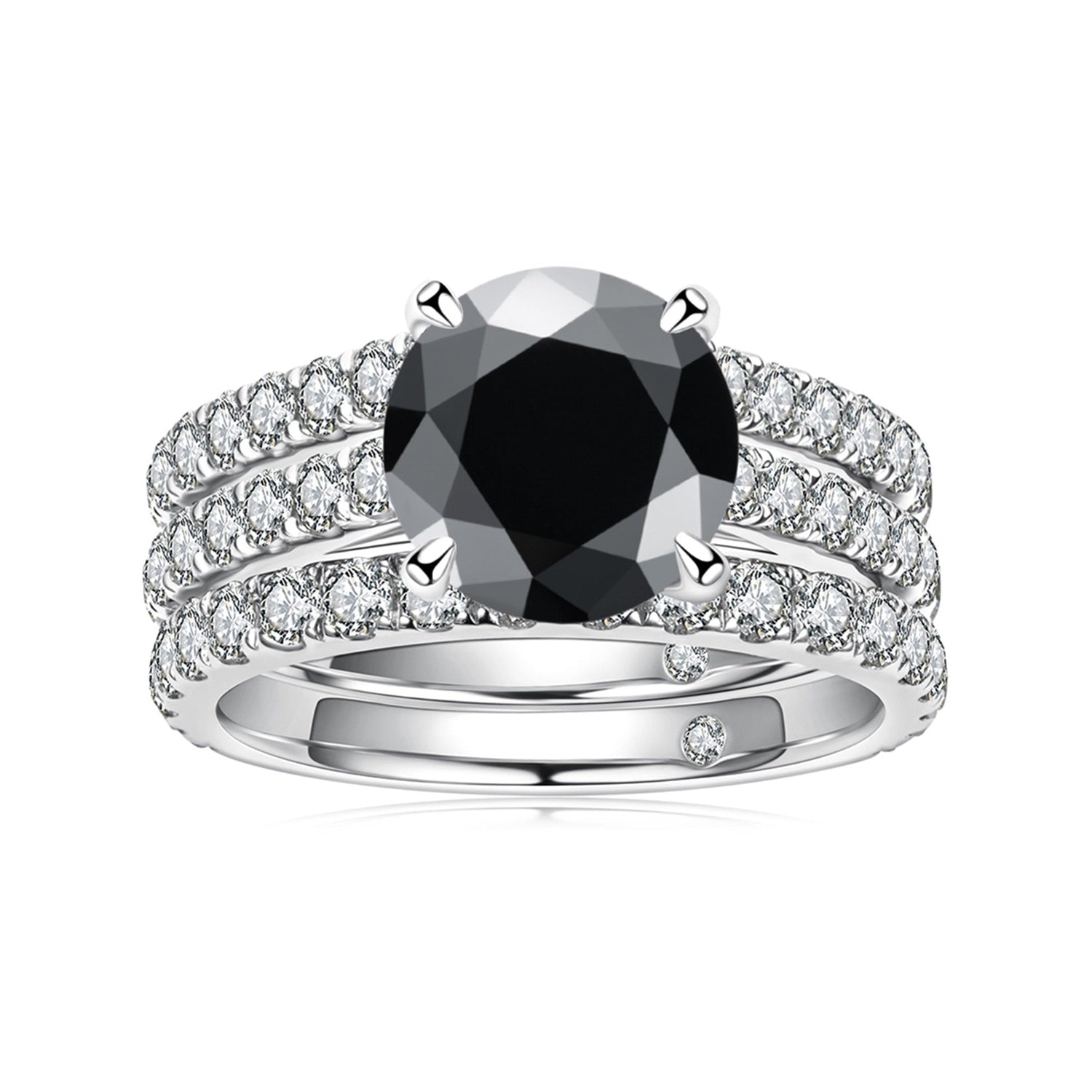 3pcs Round Cut Diamond Ring Set-Black Diamonds New York