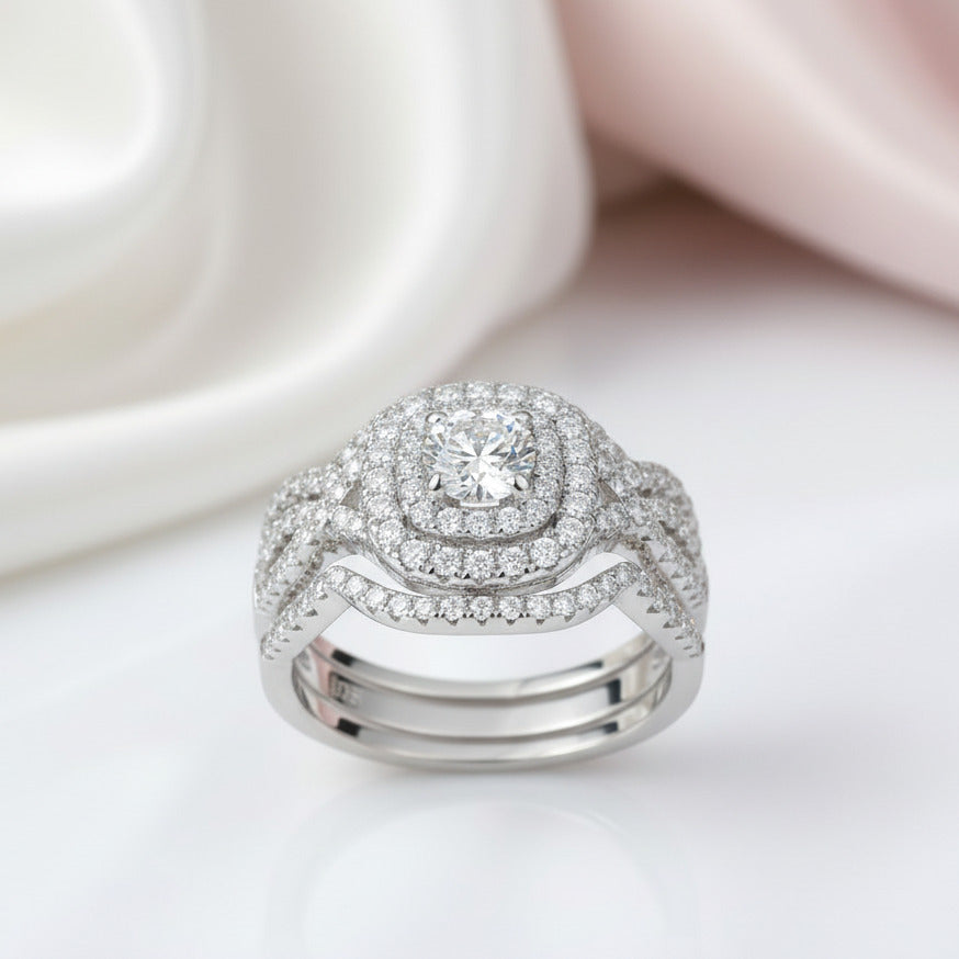 3Pcs Round Diamond Option with Halo Ring Set-Black Diamonds New York