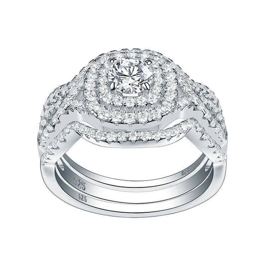 3Pcs 925 Sterling Silver Round Cubic Zircon Ring