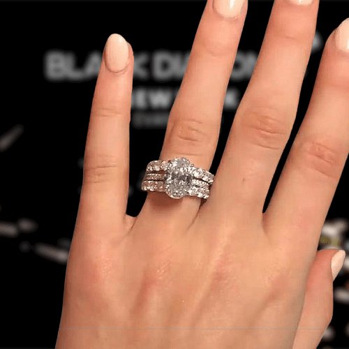 3pcs Stunning Oval Cut Sona Simulated Diamond Wedding Set-Black Diamonds New York