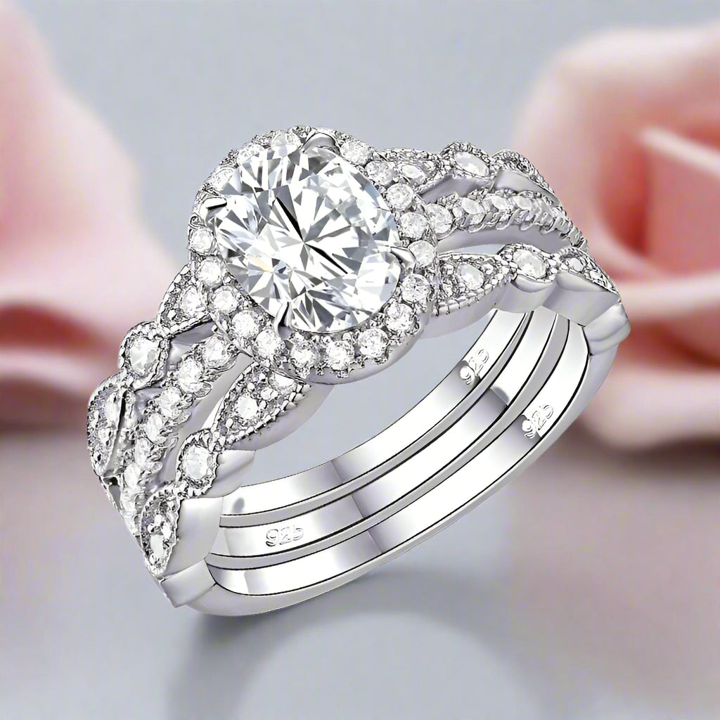 3Pieces 1.8 Ct Oval Shaped Diamond Wedding Ring Set-Black Diamonds New York