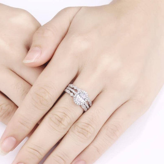 3Pieces 1.8 Ct Oval Shape Created Diamond Wedding Ring Set-Black Diamonds New York
