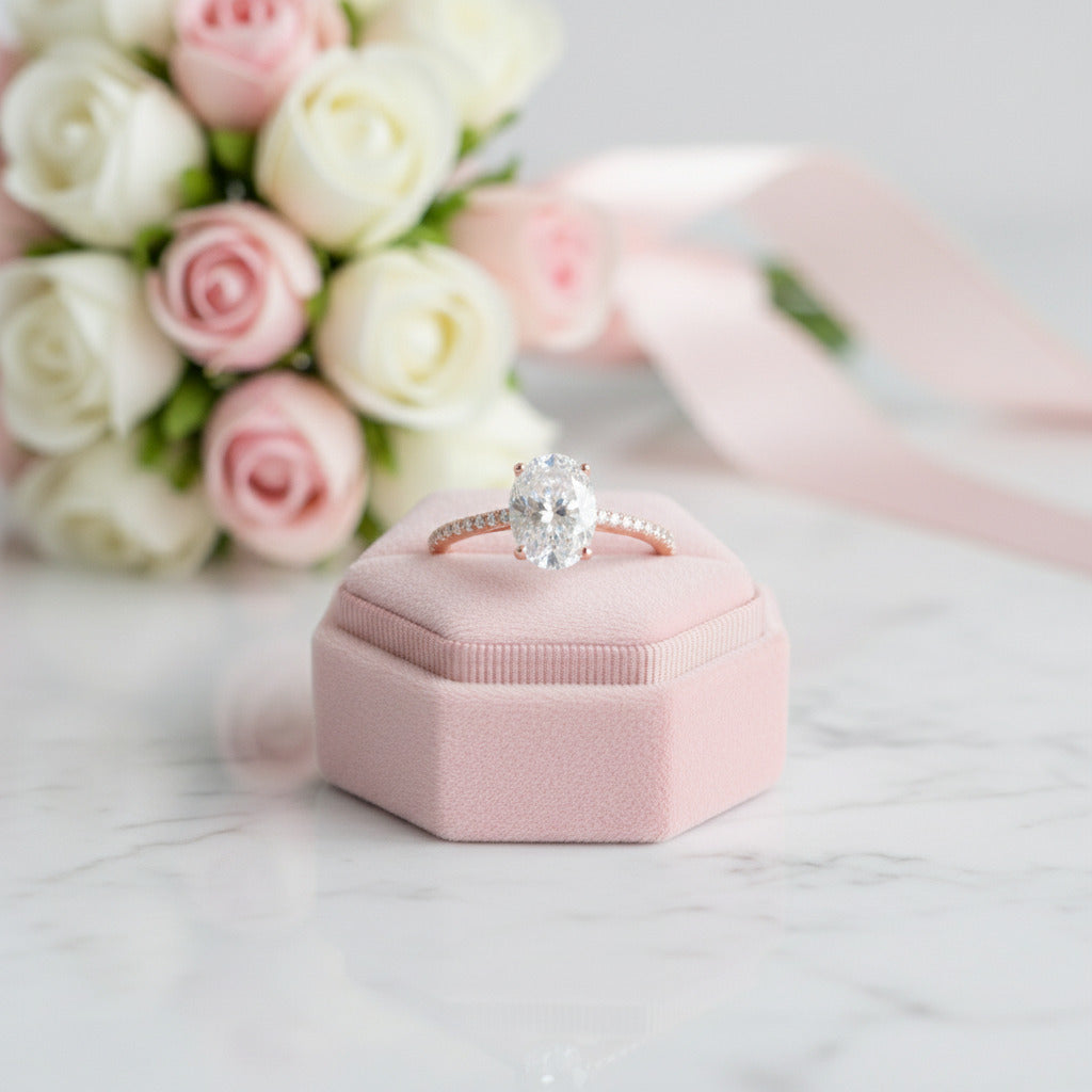 4 Prong 14K White Gold 1ct Oval Diamond Engagement Ring-Black Diamonds New York