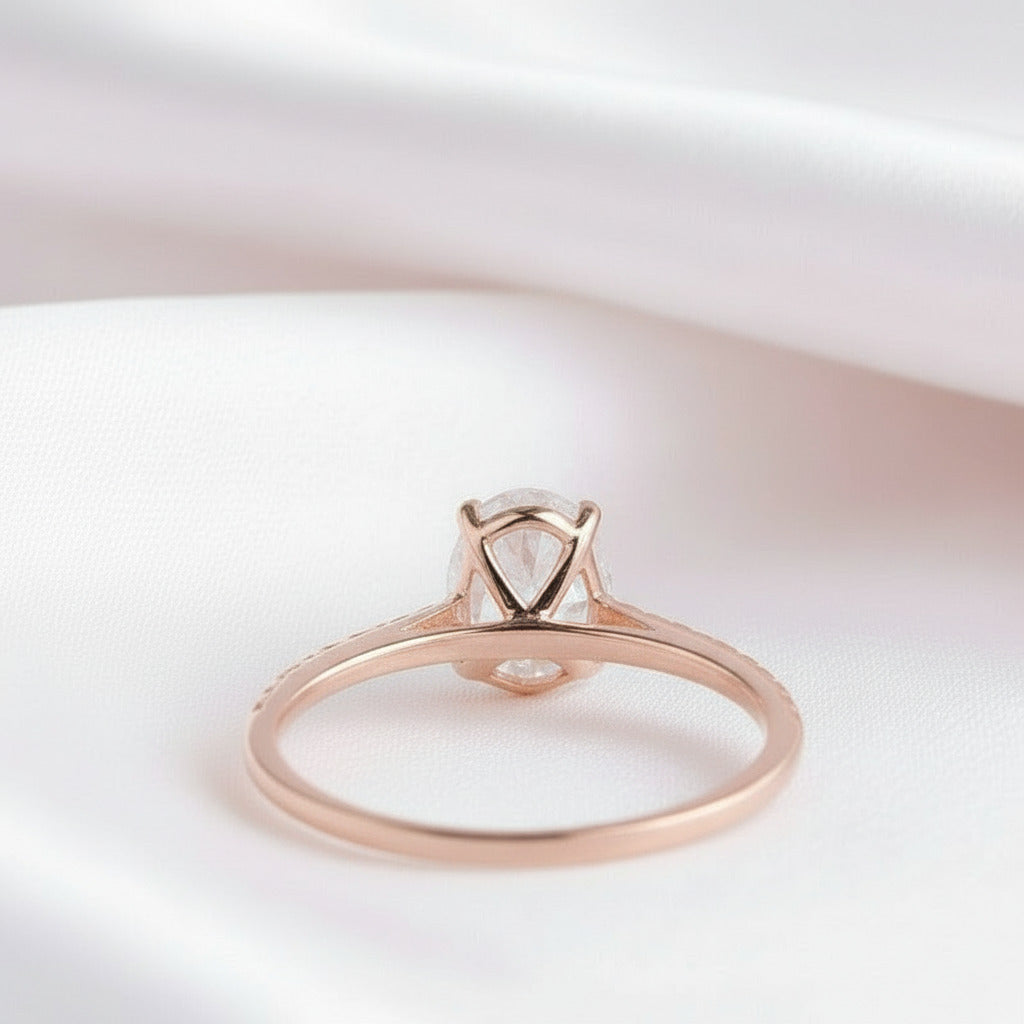 4 Prong 14K White Gold 1ct Oval Diamond Engagement Ring-Black Diamonds New York