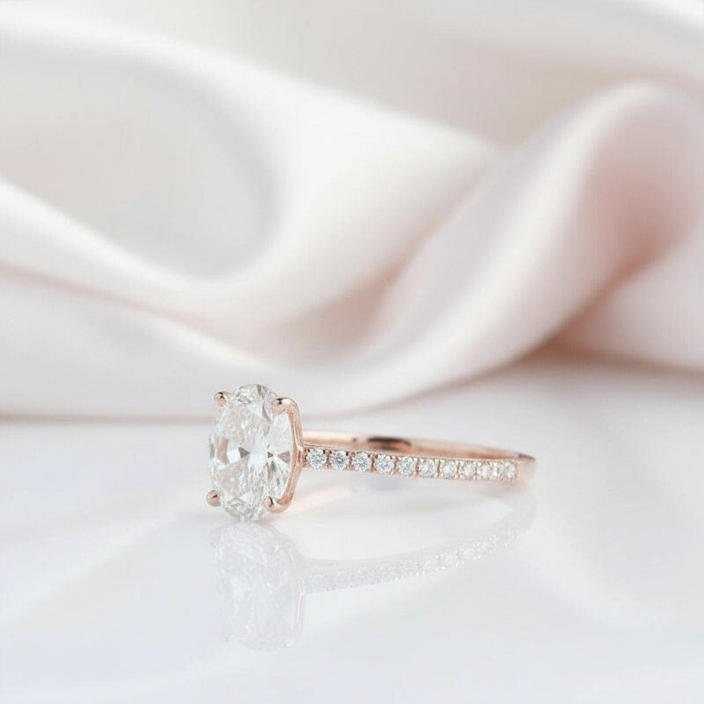 4 Prong 14K White Gold 1ct Oval Diamond Engagement Ring-Black Diamonds New York