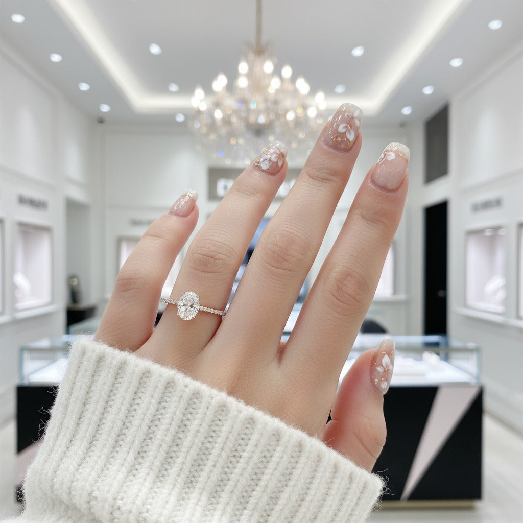 4 Prong 14K White Gold 1ct Oval Diamond Engagement Ring-Black Diamonds New York