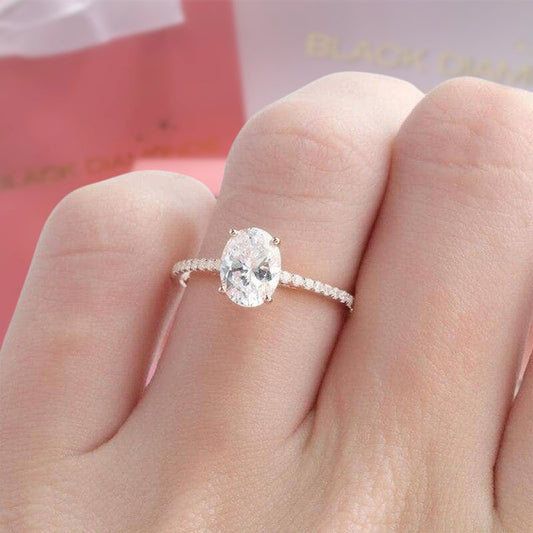 4 Prong 14K White Gold 1ct Oval Diamond Engagement Ring-Black Diamonds New York