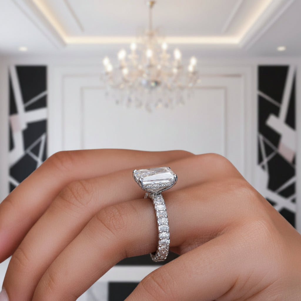 4 Prong Radiant Cut Simulated Diamond Option Engagement Ring-Black Diamonds New York