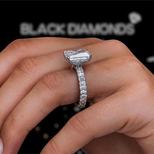 4 Prong Radiant Cut Sona Simulated Diamond Engagement Ring from Black